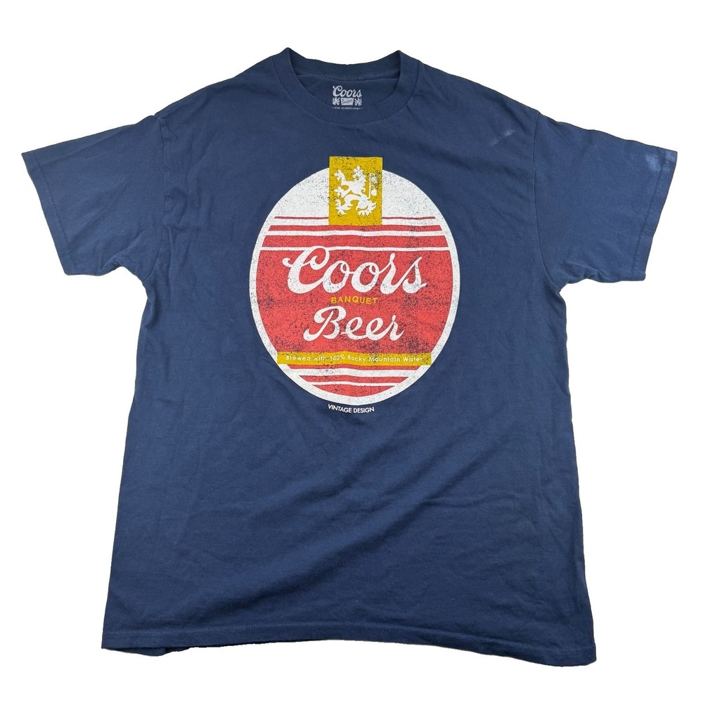 Coors Banquet Beer Men's Navy Blue T-shirt With Vintage Design Size Large